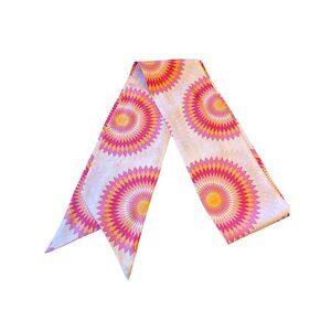 Vintage 1960s Pink Orange Graphic Long Polyester Hair Scarf Head Tie One Size